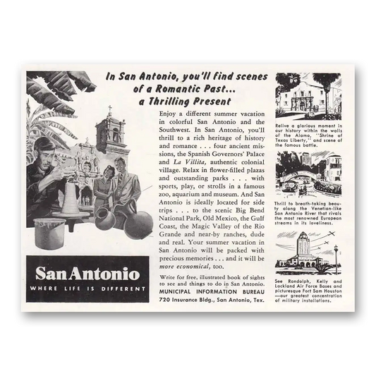 1951 San Antonio Texas Romantic Past Thrilling Present Vintage Magazine Print Ad