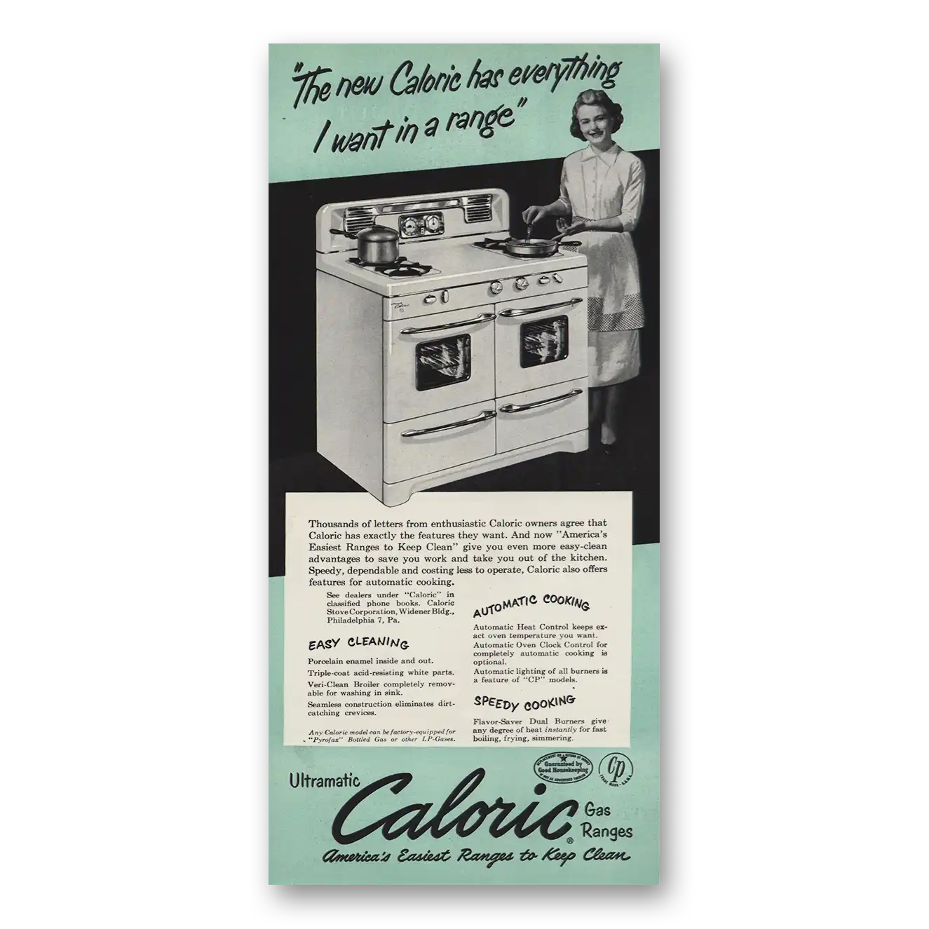 1951 Caloric Gas Ranges Everything I Want In a Range Vintage Magazine Print Ad