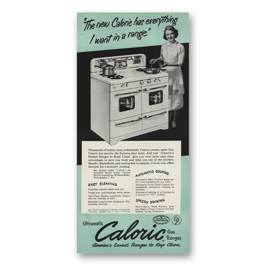 1951 Caloric Gas Ranges Everything I Want In a Range Vintage Magazine Print Ad