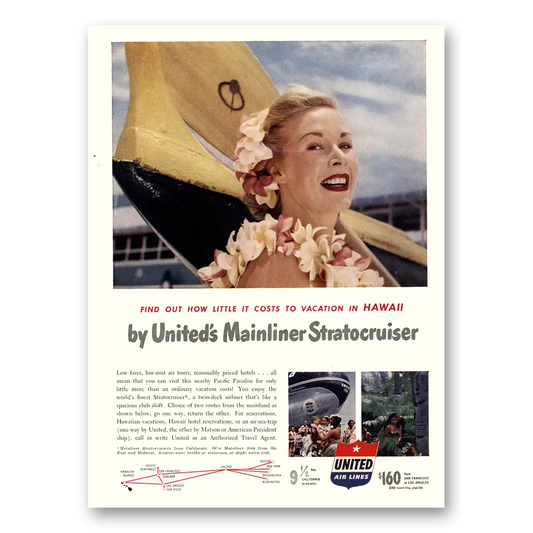 1951 United Airlines Mainliner Stratocruiser Hawaii Vintage Magazine Print Ad