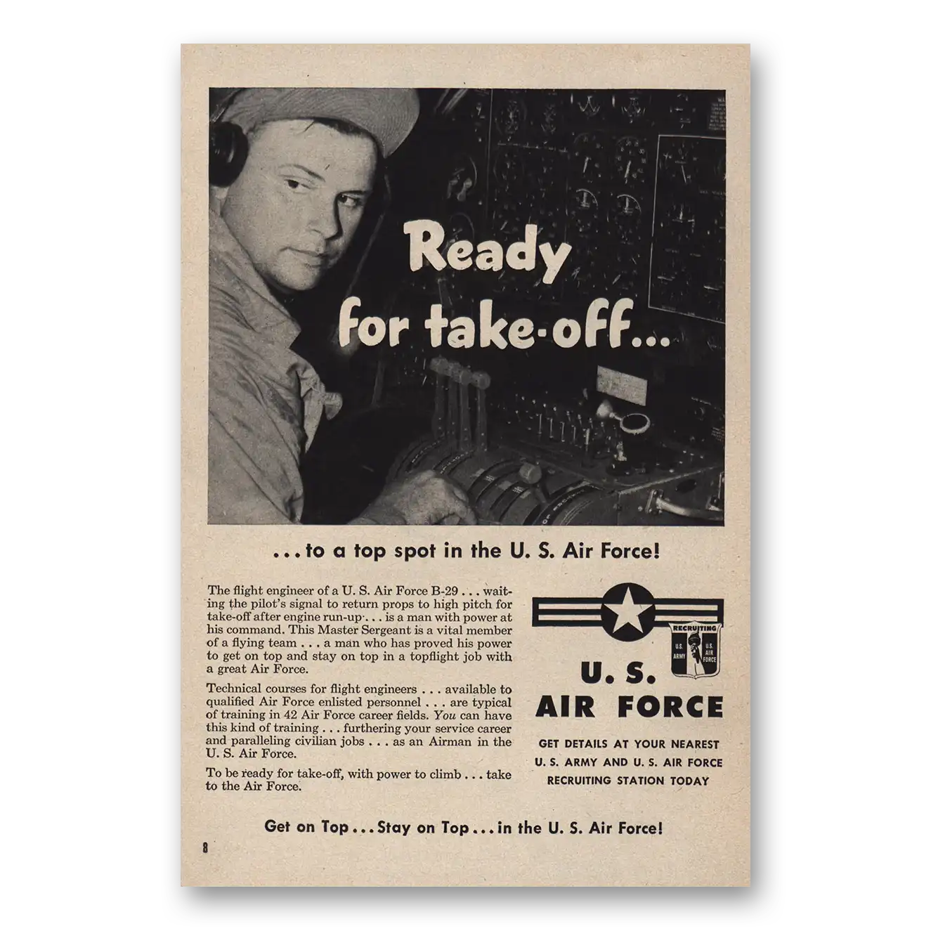 1951 US Air Force Ready for Take Off Vintage Magazine Print Ad