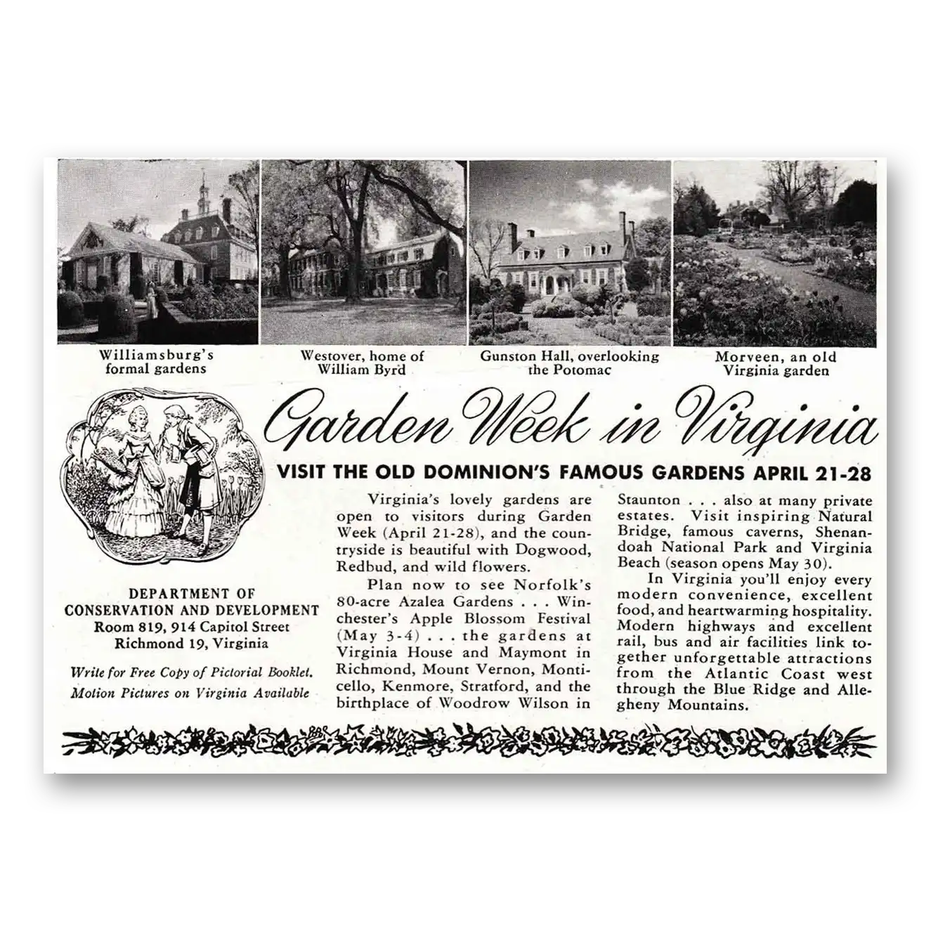 1951 Virginia Garden Week In Virginia Vintage Magazine Print Ad