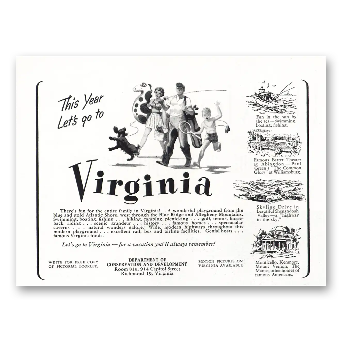 1951 Virginia This Year Lets Go To Virginia Vintage Magazine Print Ad