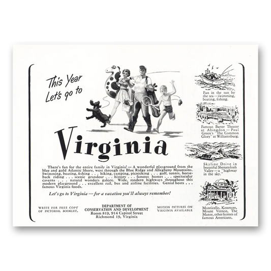 1951 Virginia This Year Lets Go To Virginia Vintage Magazine Print Ad