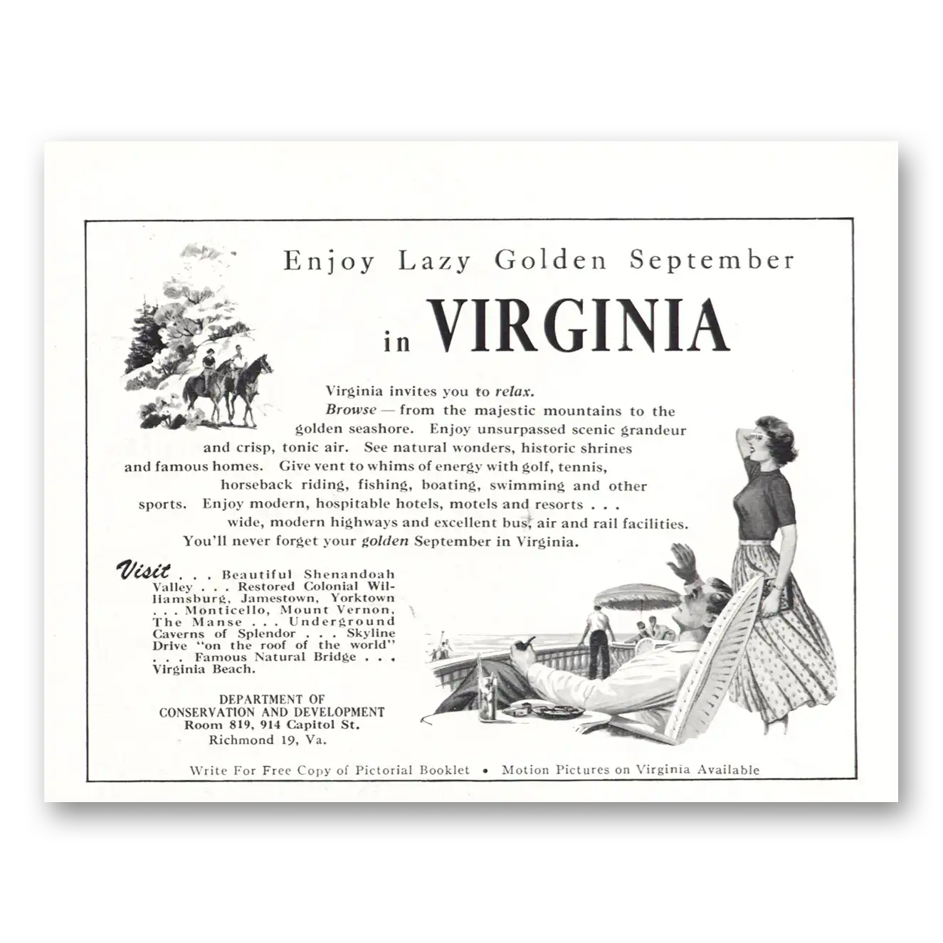 1951 Virginia Lazy Golden September Vintage Magazine Print Ad