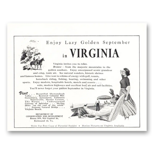 1951 Virginia Lazy Golden September Vintage Magazine Print Ad