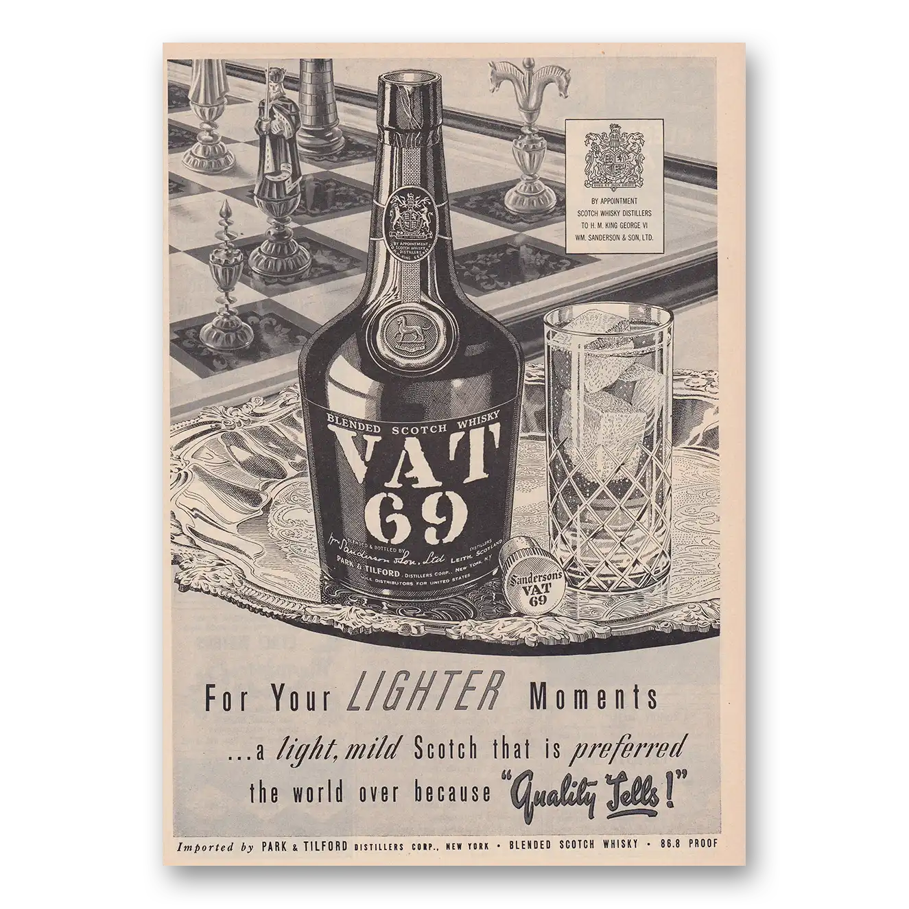 1951 VAT69 Lighter Moments Chess Vintage Magazine Print Ad