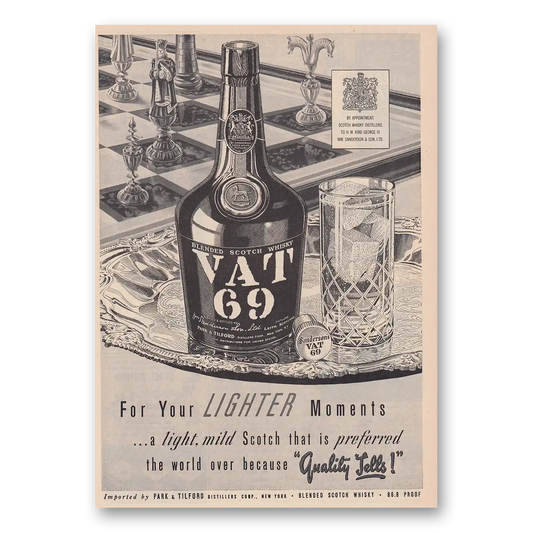 1951 VAT69 Lighter Moments Chess Vintage Magazine Print Ad