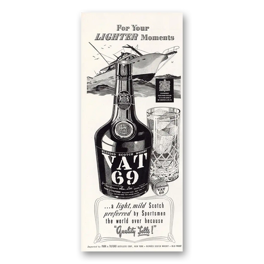 1951 VAT69 Lighter Moments Yacht Vintage Magazine Print Ad