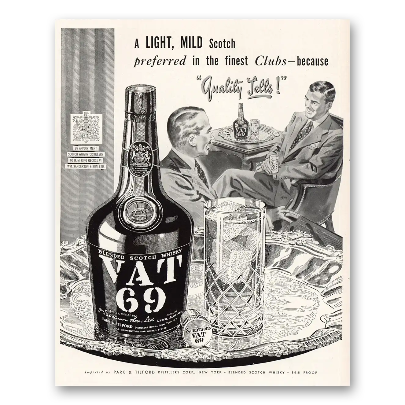 1951 VAT69 Light Mild Scotch Vintage Magazine Print Ad