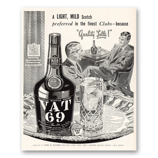 1951 VAT69 Light Mild Scotch Vintage Magazine Print Ad