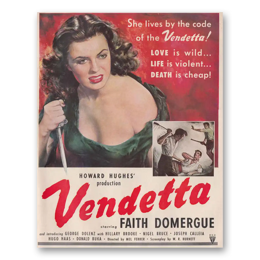 1951 Vendetta Movie Promo Howard Hughes and Faith Domergue Vintage Magazine Print Ad