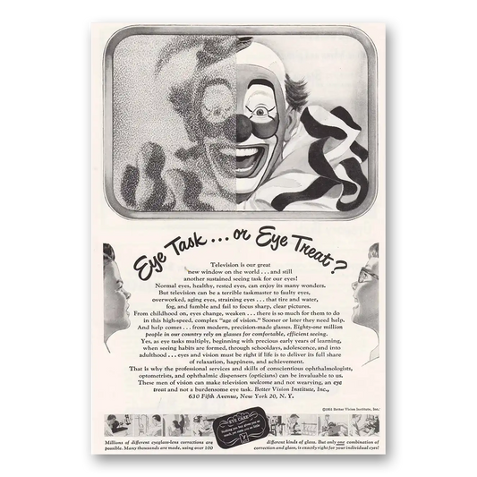 1951 Better Vision Institute Eye Task or Eye Treat Clown Vintage Magazine Print Ad