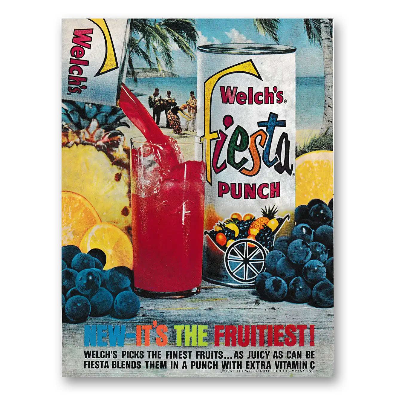 1961 Welch's Fiesta Punch Fruitiest Vintage Magazine Print Ad