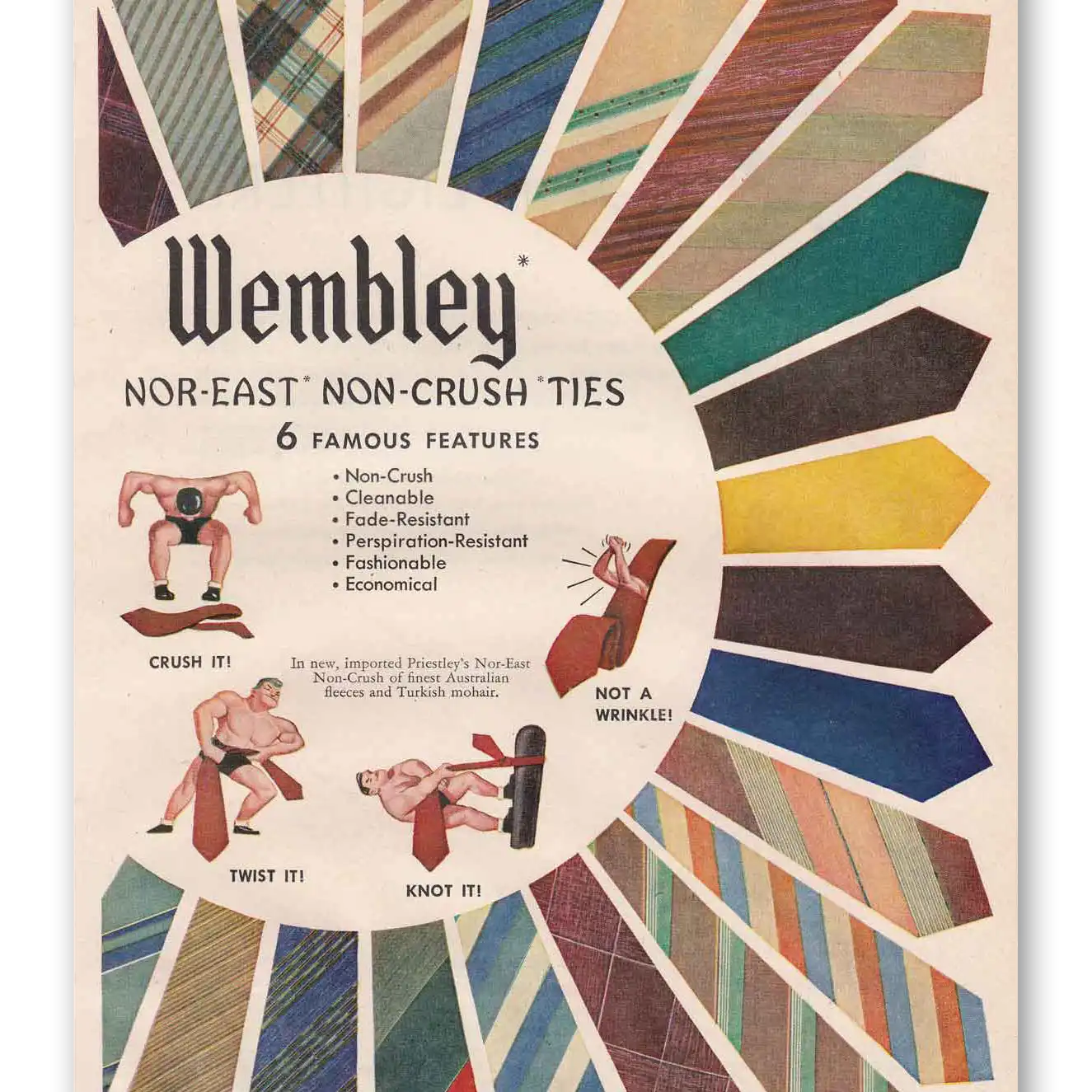 1951 Wembley Ties Nor East Non Crush Ties Vintage Magazine Print Ad