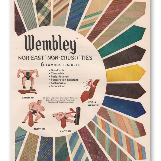 1951 Wembley Ties Nor East Non Crush Ties Vintage Magazine Print Ad