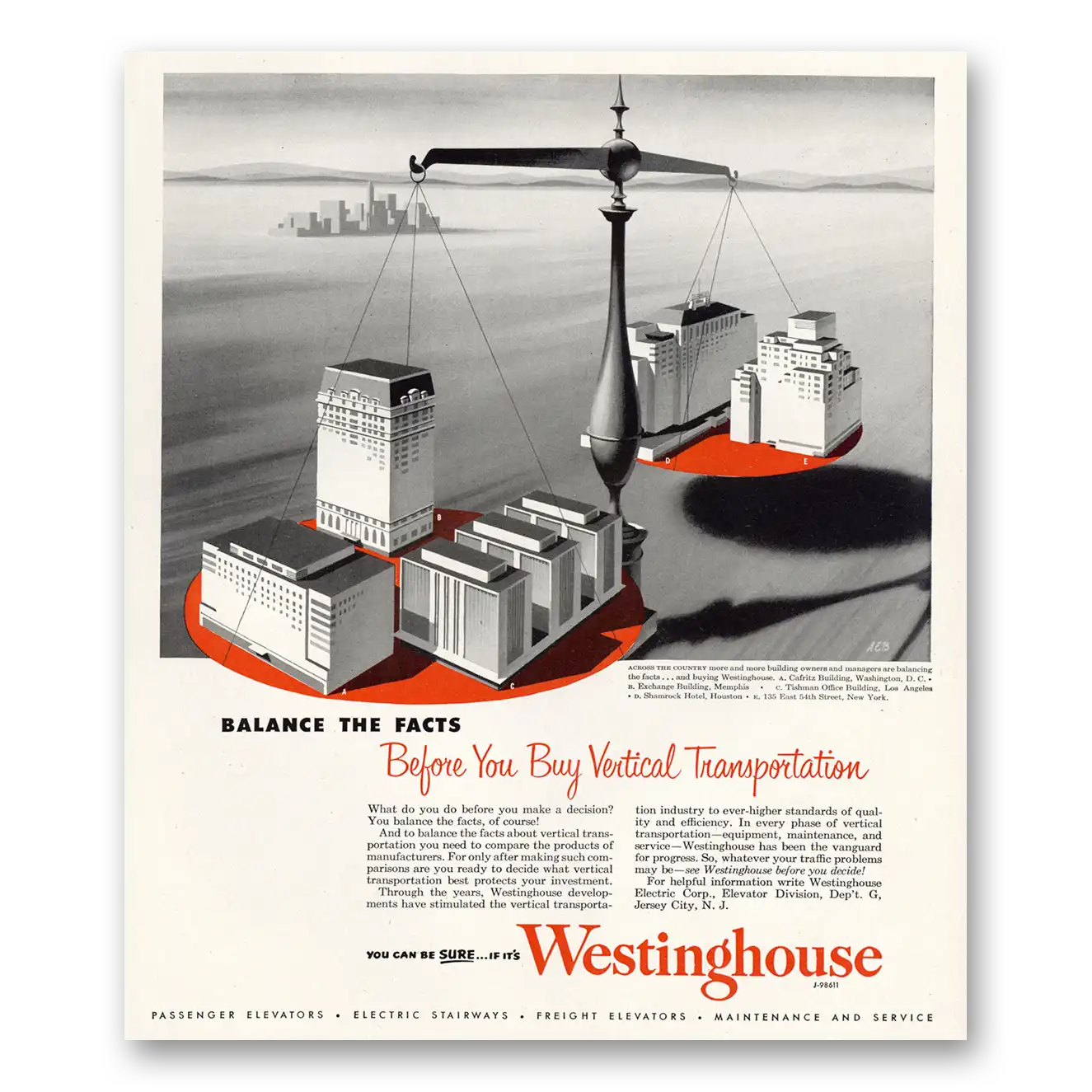 1951 Westinghouse Before You Buy Vertical Transportation Vintage Magazine Print Ad