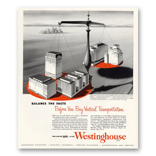 1951 Westinghouse Before You Buy Vertical Transportation Vintage Magazine Print Ad