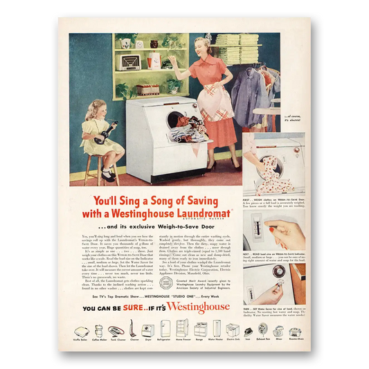 1951 Westinghouse Washer Laundromat Sing a Song of Savings Vintage Magazine Print Ad