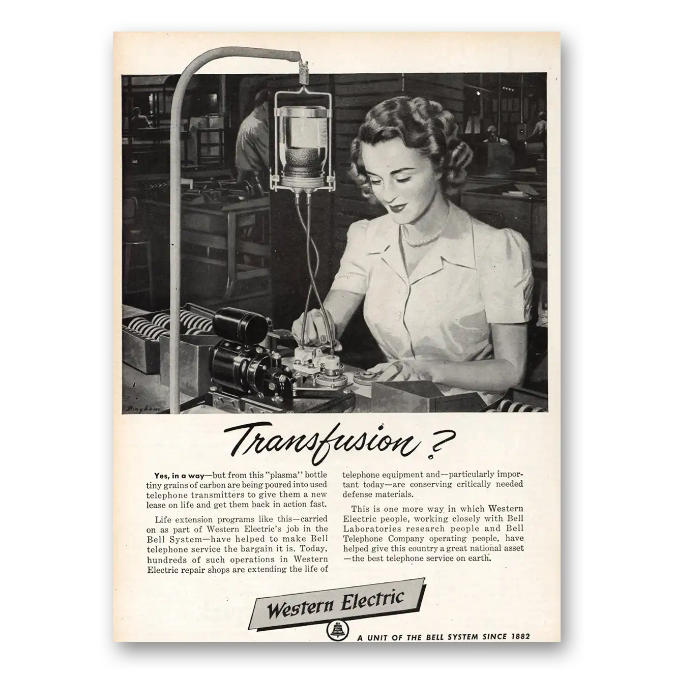 1951 Western Electric Transfusion Yes In a Way Vintage Magazine Print Ad