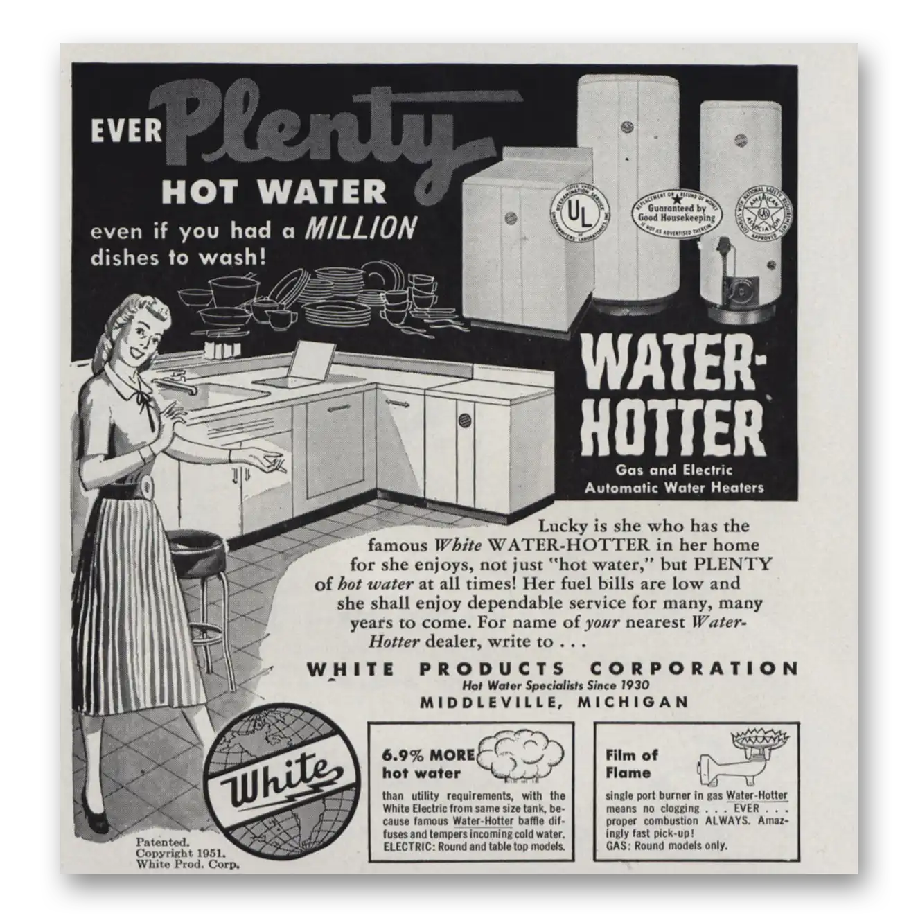 1951 White Products Water Hotter Ever Plenty Hot Water Vintage Magazine Print Ad