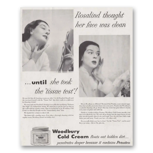 1951 Woodbury Cold Cream Rosalind Russell Vintage Magazine Print Ad