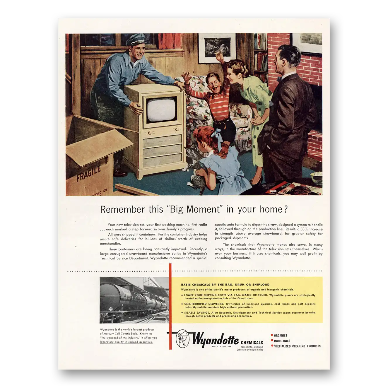 1951 Wyandotte Chemicals Remember Big Moment In Your Home Vintage Magazine Print Ad