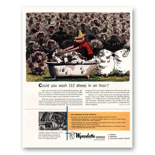 1951 Wyandotte Chemicals Wash 112 Sheep In Hour Vintage Magazine Print Ad