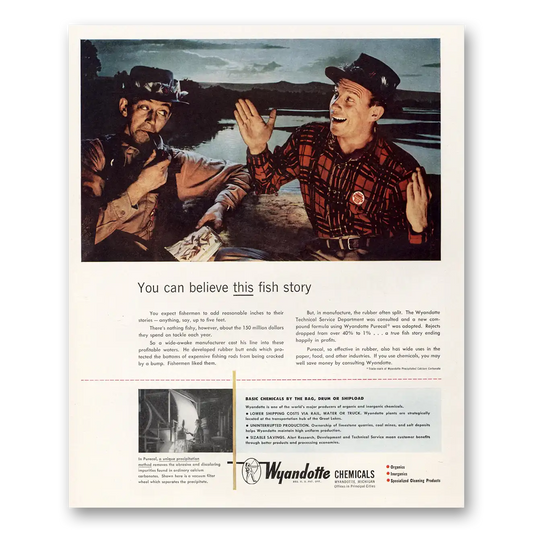 1951 Wyandotte Chemicals You Can Believe This Fish Story Vintage Magazine Print Ad