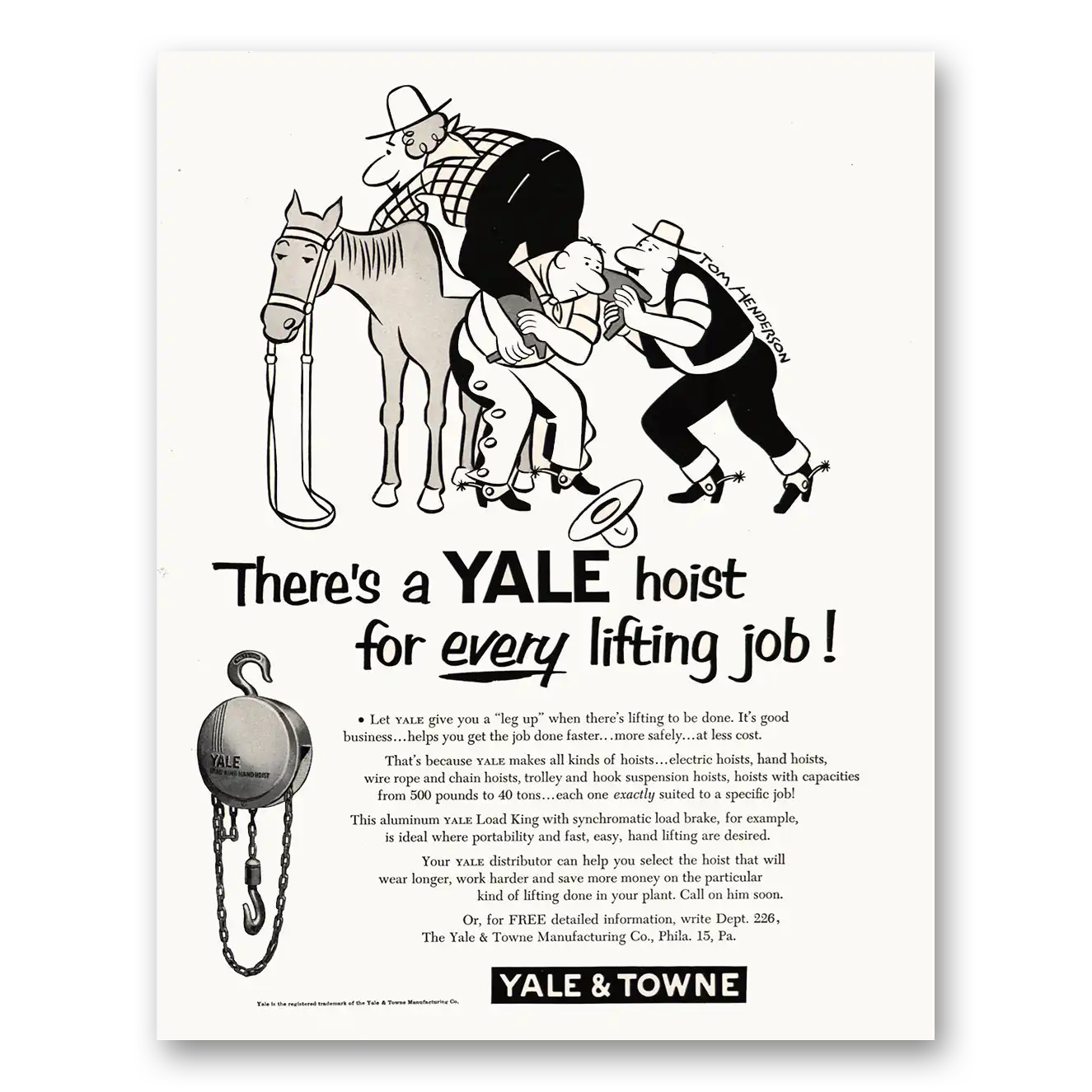 1951 Yale & Towne Hoist for Every Lifting Job Vintage Magazine Print Ad