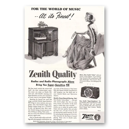 1951 Zenith Stereo Phonograph Super Sensitive FM Vintage Magazine Print Ad