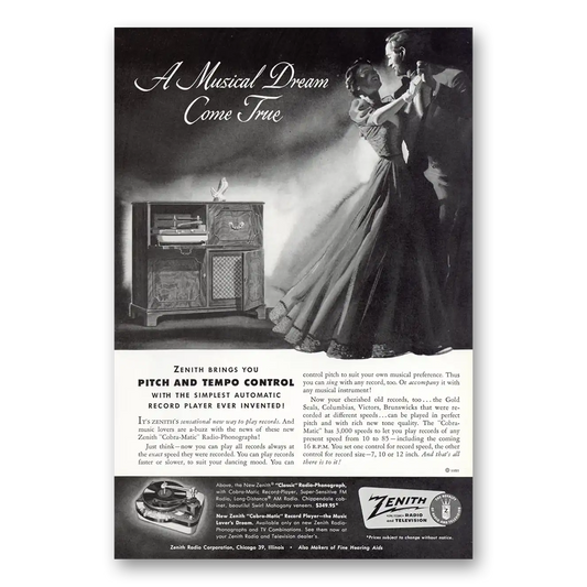 1951 Zenith Stereo Musical Dream Come True Vintage Magazine Print Ad