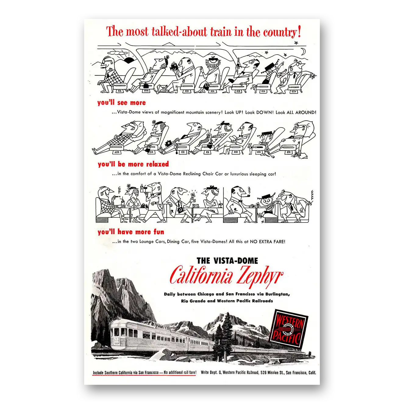 1951 California Zephyr Most Talked About Train Vintage Magazine Print Ad