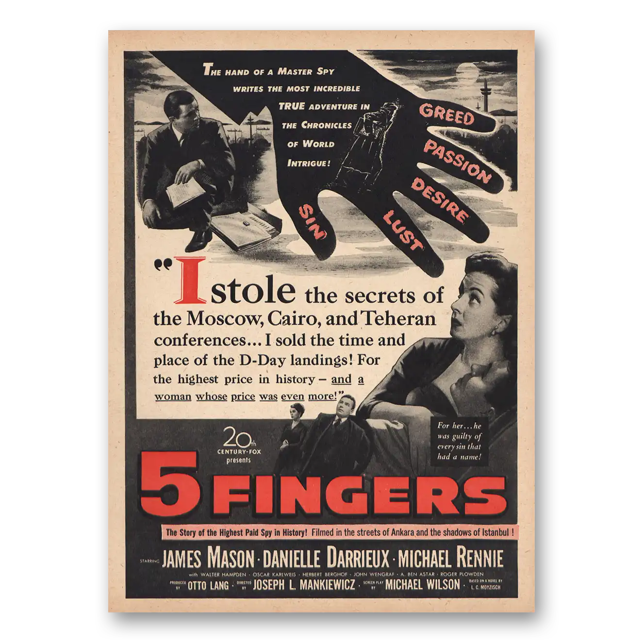 1952 5 Fingers Promo James Mason Vintage Magazine Print Ad