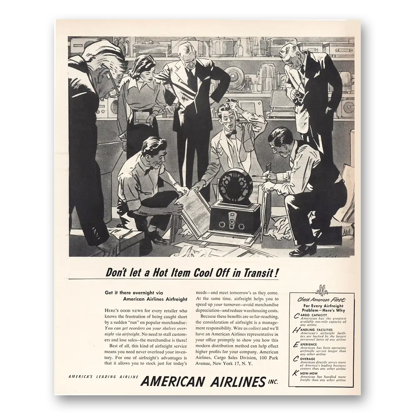 1952 American Airlines Hot Item Cool Off In Transit Vintage Magazine Print Ad