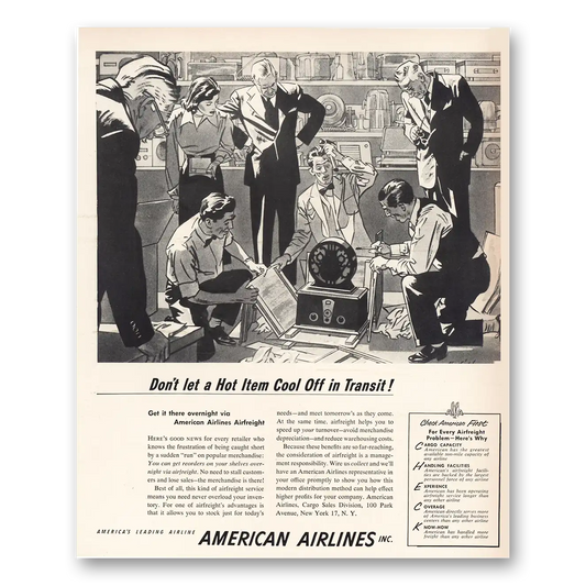 1952 American Airlines Hot Item Cool Off In Transit Vintage Magazine Print Ad