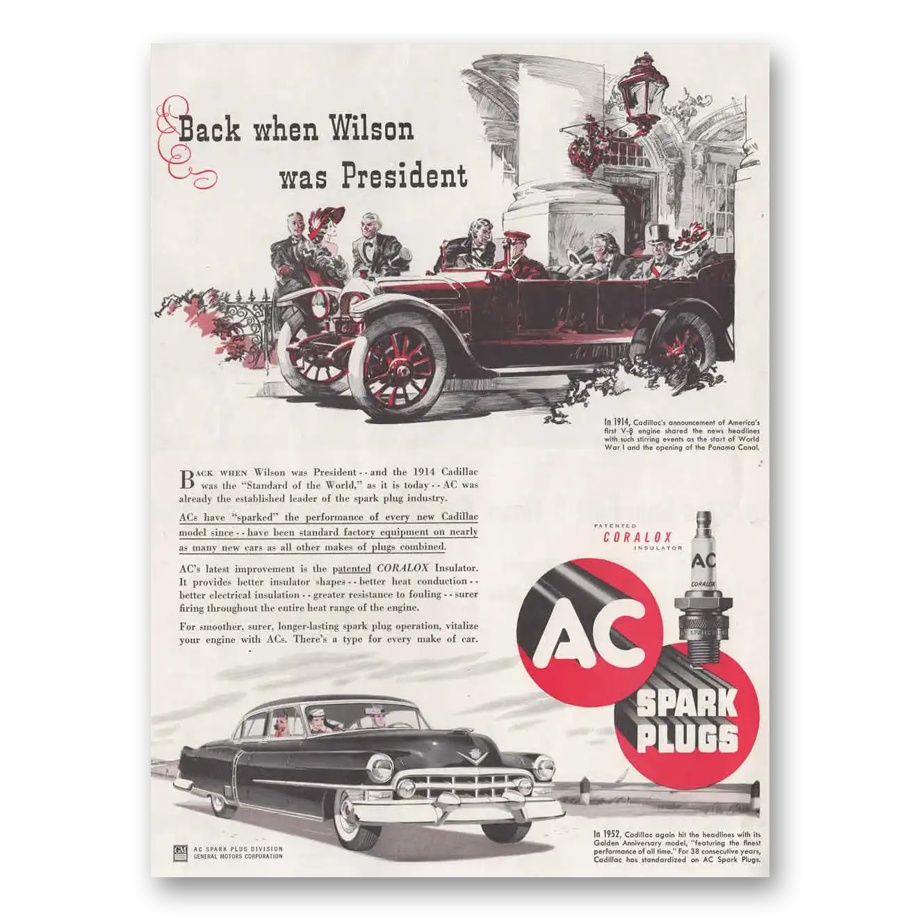 1952 AC Spark Plugs Back When Wilson Was President Vintage Magazine Print Ad