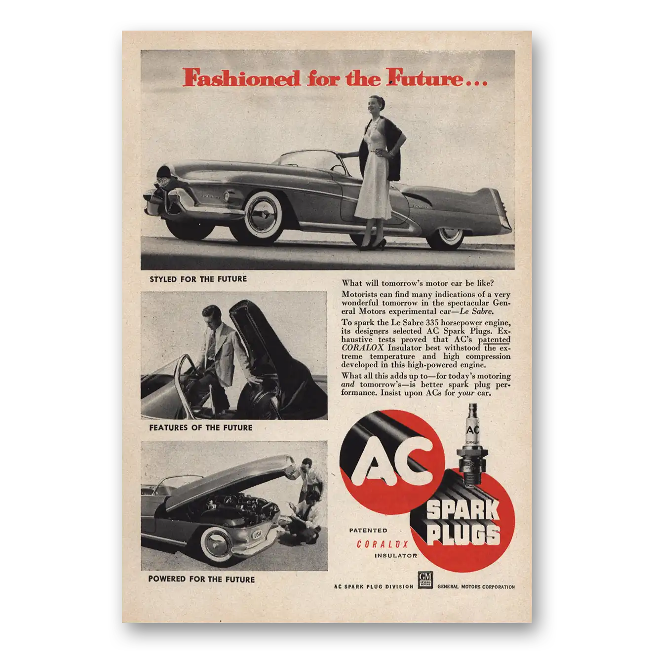 1952 AC Spark Plugs Fashioned for the Future Vintage Magazine Print Ad