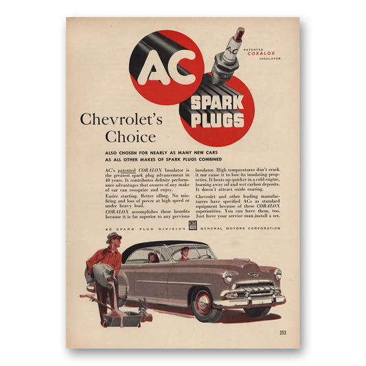 1952 AC Spark Plugs Chevrolets Choice Vintage Magazine Print Ad