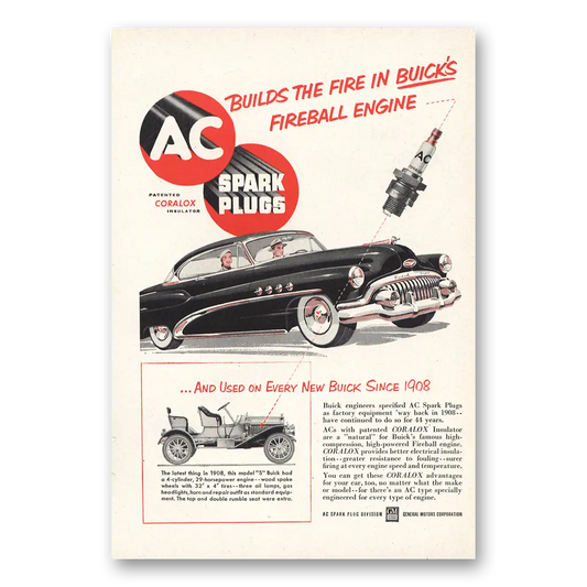 1952 AC Spark Plugs Buicks Fireball Engine Vintage Magazine Print Ad