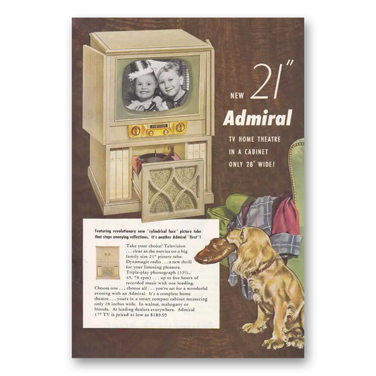 1952 Admiral Television Dog Cylindrical Face Picture Vintage Magazine Print Ad