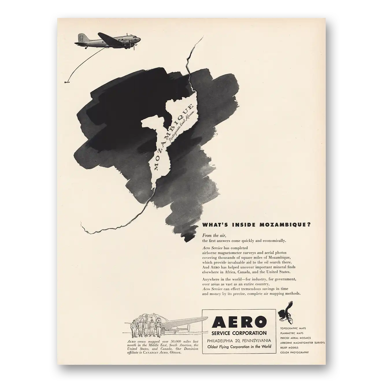 1952 Aero Service Inside Mozambique Vintage Magazine Print Ad