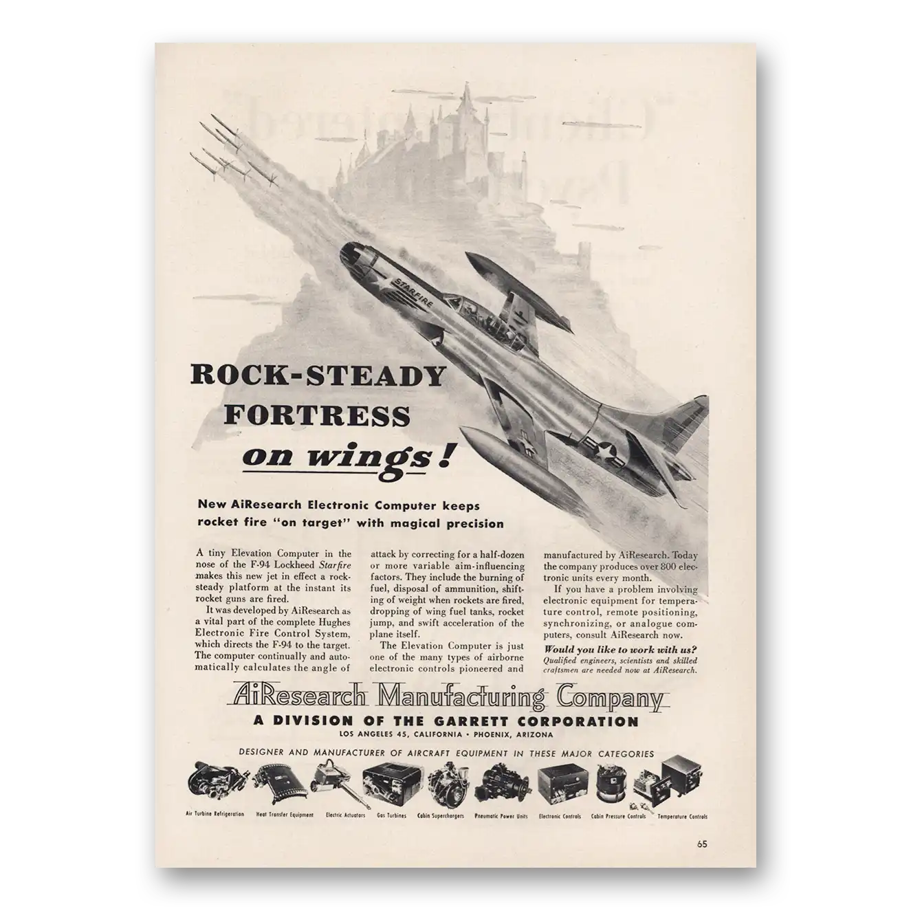 1952 Garrett AiResearch Rock Steady Fortress On Wings Vintage Magazine Print Ad