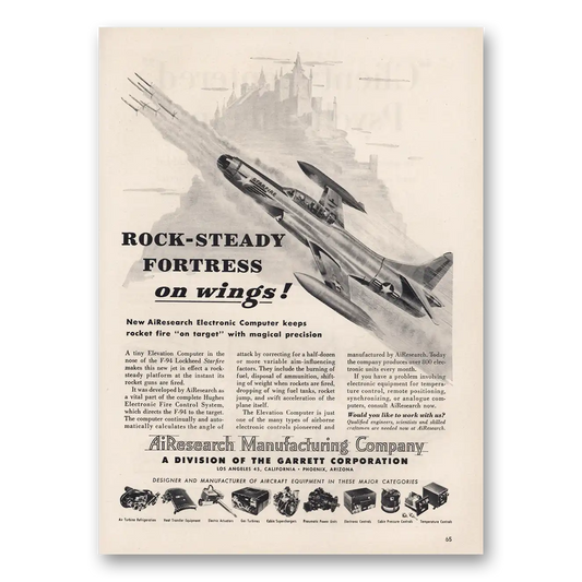 1952 Garrett AiResearch Rock Steady Fortress On Wings Vintage Magazine Print Ad