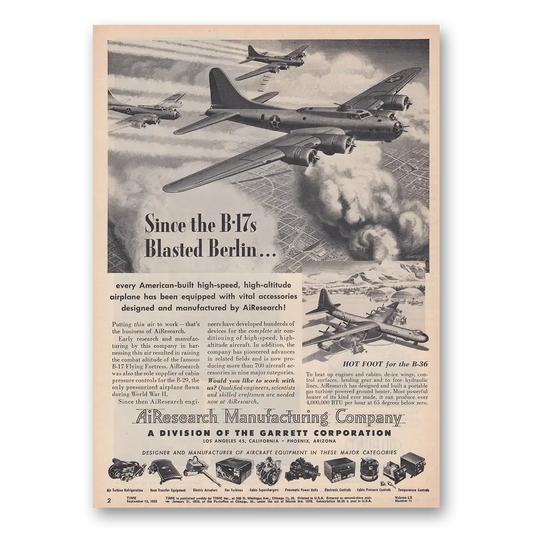 1952 Garrett AiResearch Since the B17s Blasted Berlin Vintage Magazine Print Ad