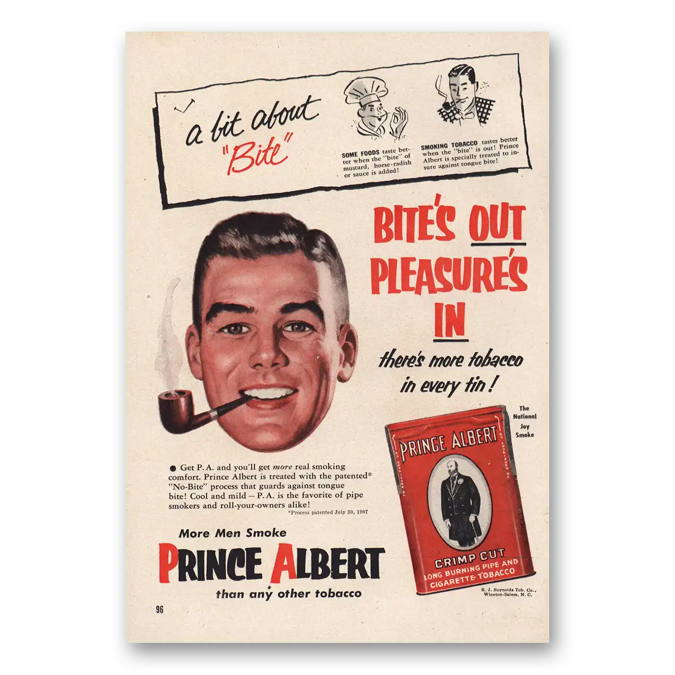 1952 Prince Albert Tobacco Bites Out Pleasures In Vintage Magazine Print Ad