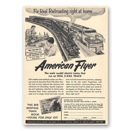 1952 American Flyer Real Railroading Right at Home Vintage Magazine Print Ad