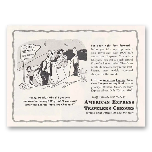 1952 American Express Travelers Cheques Welcome Home Vintage Magazine Print Ad