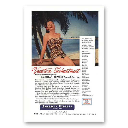 1952 American Express Vacation Enchantment Vintage Magazine Print Ad