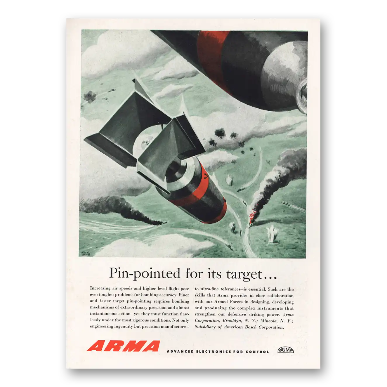 1952 Arma Pin Pointed for Its Target Vintage Magazine Print Ad